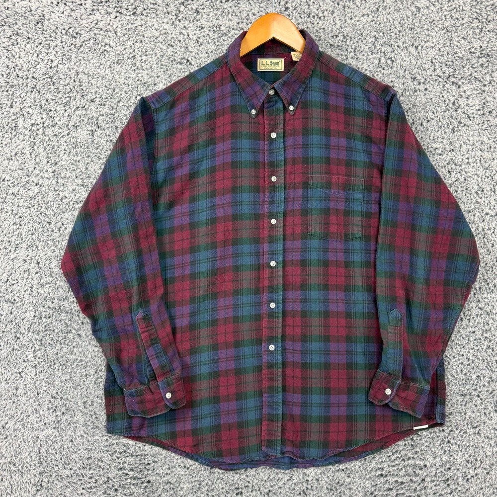 Vintage 90s LL Bean Shirt Mens XL Plaid Flannel Button Down Made USA Outdoors